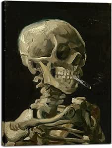 Wieco Art Canvas Wall Art Skull of a Skeleton with Burning Cigarette 1886 by Vincent Van Gogh Post-Impressionism Canvas Prints Pictures Artwork for Home Decor and Wall Decor