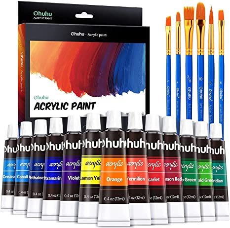 Acrylic Paint Set for Art Painting: Ohuhu 24 Assorted Colors Acrylic Painting Tubes - Non Toxic Craft Paints Art Paint Wood Paint Canvas Paint Ceramic Acrylic Painting for Beginners Adults Kid Artist