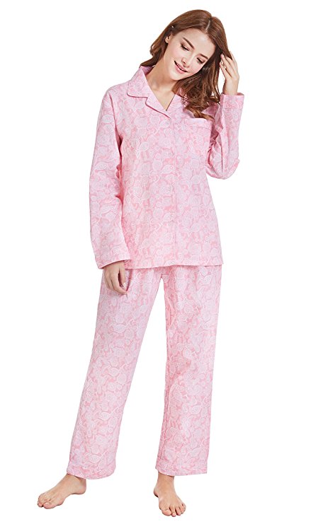 TONY AND CANDICE Women’s 100% Cotton Pajamas, Long Sleeve Woven PJ Set Sleepwear