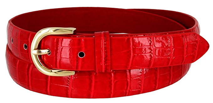 Women's Skinny Alligator Embossed Leather Casual Dress Belt with Buckle 7035