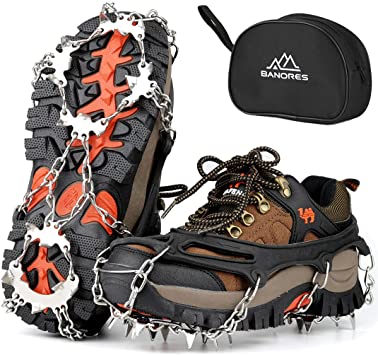 BANORES Traction Cleats Ice Snow Grips with 20 Stainless Steel Spikes for Walking, Jogging, Climbing, Fishing, and Hiking