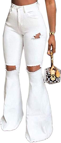 Women's Classic Flare Jeans,High Waist Bootcut Bell Bottom Flared Jeans Ripped Jeans Denim Pants