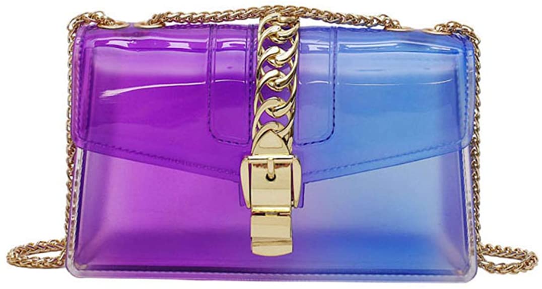 Mn&Sue Small Clear Crossbody Bag Summer Jelly Gradient Candy Color Messenger Purse PVC Shoulder Handbags with Chain