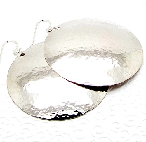 Extra Large Sterling Silver Hammered Disc Earrings