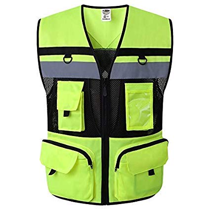 Hogear 11 Pockets Class 2 High Visible Reflective Safety Vest Breathable and Mesh Lining Workwear (Medium, Yellow Black)