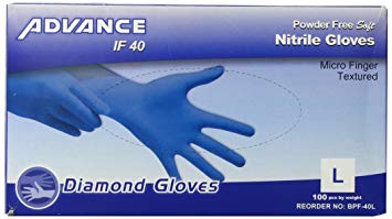 Diamond Gloves Advance Powder-Free Soft Nitrile Industrial Gloves, Blue, Large, 100 Count