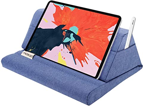 MoKo Tablet Pillow Stand, Soft Bed Pillow Holder, Fits up to 11" Pad, Fit with New iPad Air 4 10.9"/ Air 3, iPad 10.2"(8th Gen), iPad Pro 11/10.5/9.7, iPad Mini 5 4, Galaxy Tab S6/S7 11", Denim Blue