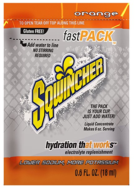 Sqwincher Fast Pack Liquid Concentrate Electrolyte Replacement Beverage Mix, Orange 015304-OR (Pack of 200)