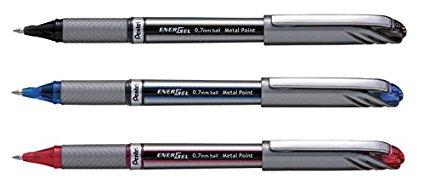 Pentel Energel Plus 0.7mm Gel Ink Rollerball Pens - Premium Range - Black, Blue and Red