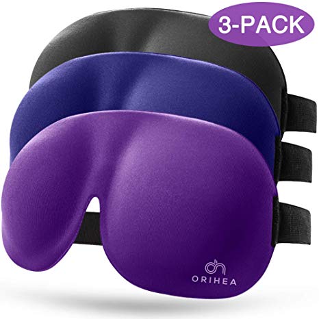 Eye Mask 3 Pack, OriHea 3D Plus Large Sleep Mask for Women& Men, Comfortable Eye Cover, Eye Shade, No Pressure for Eyes, Upgraded Nose Bridge Effectively Blocking Lights Black/Purple/Blue