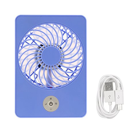 Tsing Mini USB Fan with Rechargeable Lithium Battery and 3 Types of Wind, Idea for Traveling, Hiking, studying, etc. (Blue)