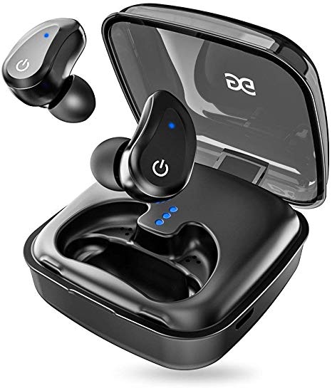 GUSGU True Wireless Earphone TWS Wireless Bluetooth Earbuds 45H Playtime with Deep Bass Built-in Mic Mini Portable Bluetooth Earbuds with Charging Case for Sport/Running/Gym (Black)