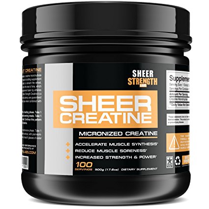 500g Micronized Creatine Monohydrate Powder - Scientifically-Proven Muscle Builder Supplement - 100 Full Servings - Non-GMO - Made in The U.S.A. - Exclusively from Sheer Strength Labs