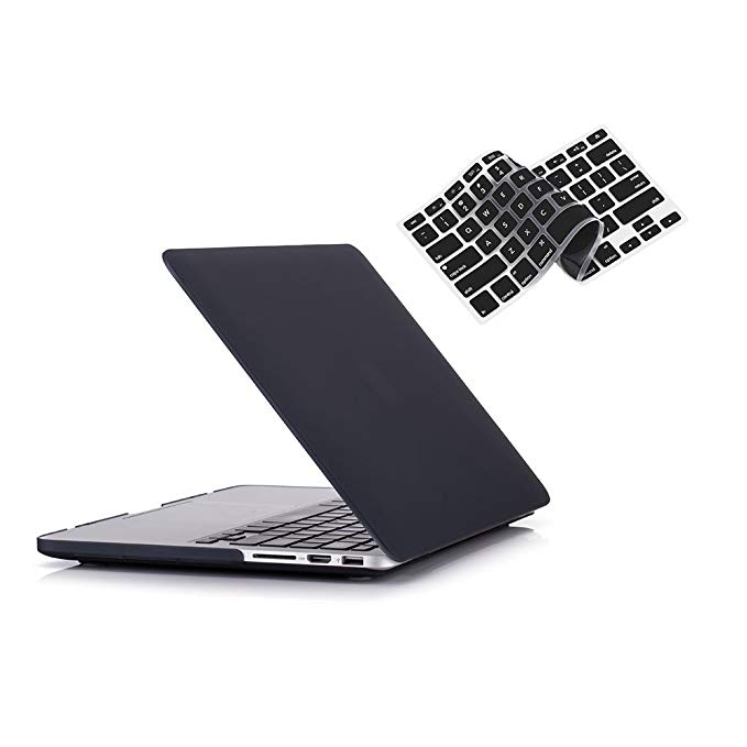 RUBAN Plastic Hard Case and Keyboard Cover for MacBook Pro 13 inch with Retina (No USB-C)(A1502/A1425), Released 2015/2014/2013/2012 (No CD-ROM) - Black