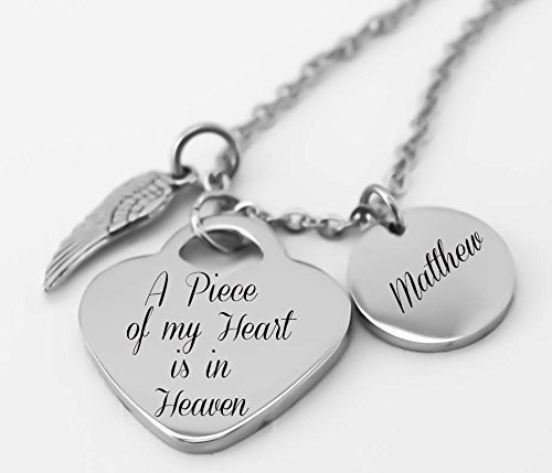 Memorial Jewelry, Stainless Steel Pendant, Necklace,A Piece of my Heart is in Heaven, Child loss, Loss of Loved One