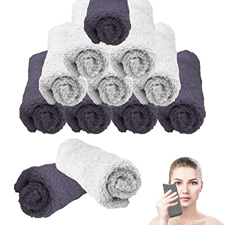 12 Pack Makeup Removal Cloth Makeup Removal Facial Towel - 12 Inch - Six in white and Six in charcoal grey - Powerful Microfiber Makeup Removal Pad