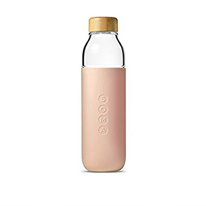 Soma 17 oz. BPA-free Wide Mouth Glass Water Bottle with Silicone Sleeve, Blush