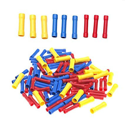 Bestgle 100pcs PVC Insulated Straight Wire Butt Splice Connectors Electrical Automotive Cable Crimp Terminals, Assorted Colors