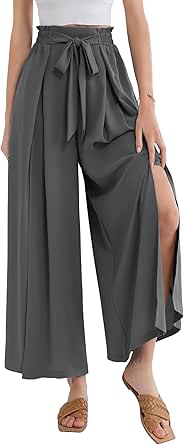 GRACE KARIN Women's Wide Leg Pants with Pockets Lightweight High Waisted Tie Knot Caual Loose Split Flowy Palazzo Trousers