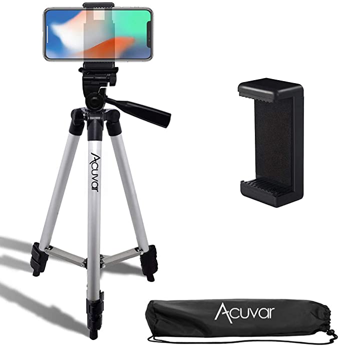 Acuvar 50" Inch Aluminum Camera Tripod with Quick Release   Universal Smartphone Mount for iPhone 12, iPhone 12 Mini, iPhone 12 PRO Max, iPhone 11 Pro, 11 Pro Max, Xs, SE 2, Xr, X, 8, 8  and Android