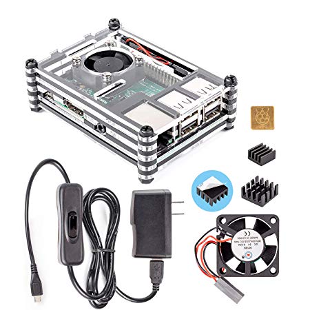 SunFounder Raspberry Pi 3 B  Case with Fan, Heatsinks, 5V 2.5A Power Supply for Raspberry Pi 3 B  3 2