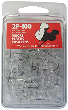 Moore Push-Pin Clear Plastic Push Pins, 100 per Box