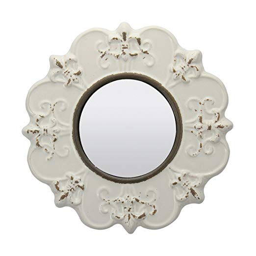 Stonebriar White Round Antique Ceramic Wall Mirror, Vintage Home Décor for Living Room, Kitchen, Bedroom, or Hallway, French Country Decor