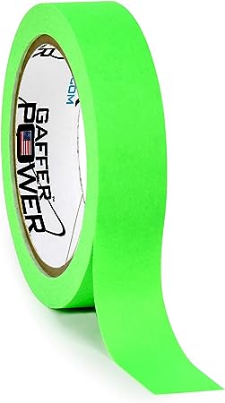Gaffer Power Labeling Tape | Fluorescent Green | Clean Removable Adhesive Tape | Console Tape for Light Control Board, DJ Mixing Board, Audio Mixer | 1In x20Yds