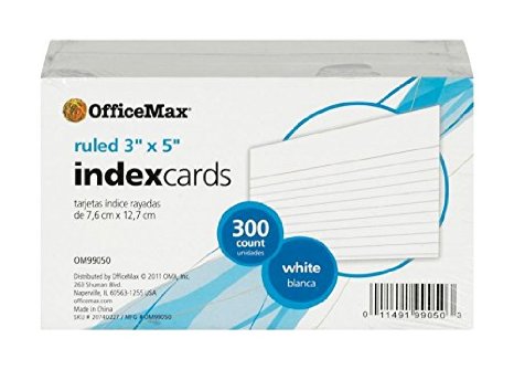 OfficeMax Ruled Index Card, 3" x 5", 300/pk., White