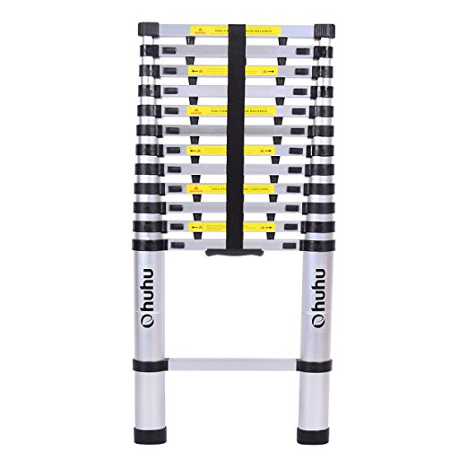 Ohuhu 12.5ft EN131 Aluminum Telescopic Extension Ladder, Extendable/Collapsible Ladder with Spring Loaded Locking Mechanism Non-slip Ribbing 330 Pound Capacity