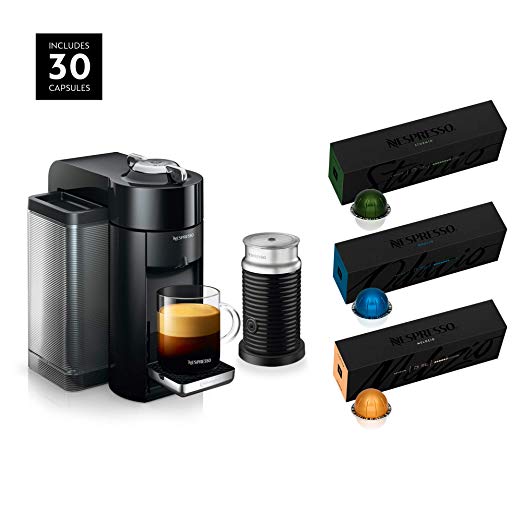Nespresso Vertuo Coffee and Espresso Machine Bundle by De'Longhi with Aeroccino Milk Frother and BEST SELLING COFFEES INCLUDED