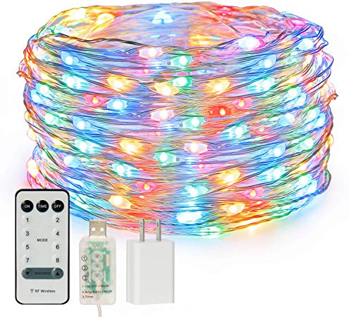 CREATIVE DESIGN Fairy Lights, 100 LED 33ft String Light USB Plug in Twinkle Lights with Adapter RF Remote Timer, 8 Modes Dimmable Decorative Lights for Party, Holiday, Christmas