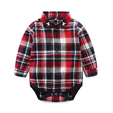 Tem Doger Baby Boys' Button Front Plaid Flannel Bodysuit Romper Shirt Clothes Outfit