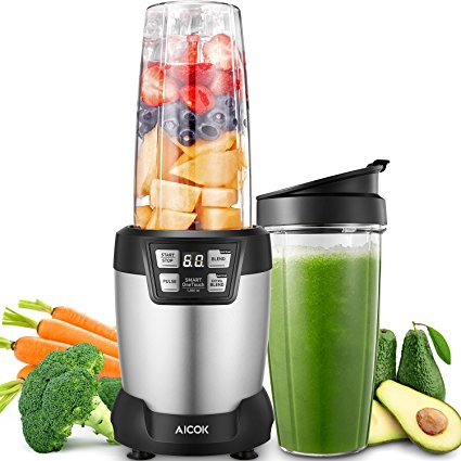 Aicok Smoothie Blender, 1200W Professional Blenders, Smoothie Maker, 6 Blade Assembly 28,000RPM High Speed with LED Touch Button Control, 1*35 oz and 1*28 oz BPA-Free Tritan Bottles