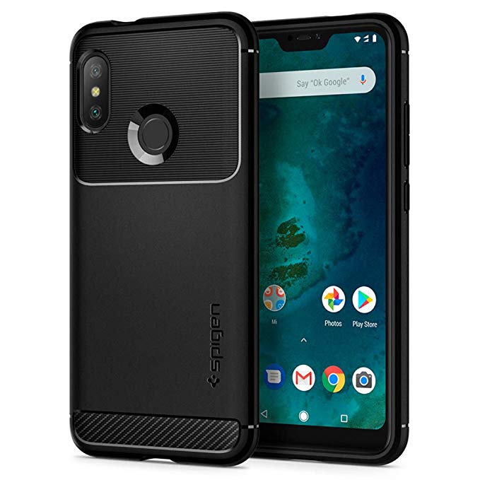 Spigen [Rugged Armor] Case for Xiaomi Mi A2 LITE, Original Patent Carbon Fiber Design Flexible Slim TPU Phone Case Cover for Xiaomi Mi A2 LITE - Black (NOT COMPATIBLE with Mi A2)