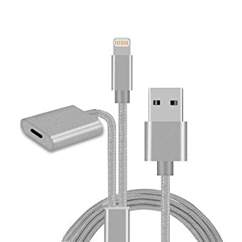 Monoy Apple Pencil Charging Cable, [2-in-1] Lightning USB Charger adapter for iPad,iPhone 8,iPhone X(Sliver)