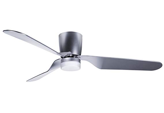 Hyperikon 52-Inch Sleek Contemporary Ceiling Fan, 3 Blade LED Ceiling Fan 35W, Brushed Nickel Industrial Modern Hugger with Integrated LED Light Panel, 110V, Remote Controlled, 4000K