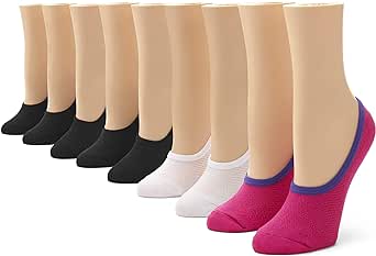 No nonsense Soft and Breathable High Profile Mesh Liner Sock, 9 Pair Pack, Assorted 5: Black/White/Raspberry Sorbet, One Size