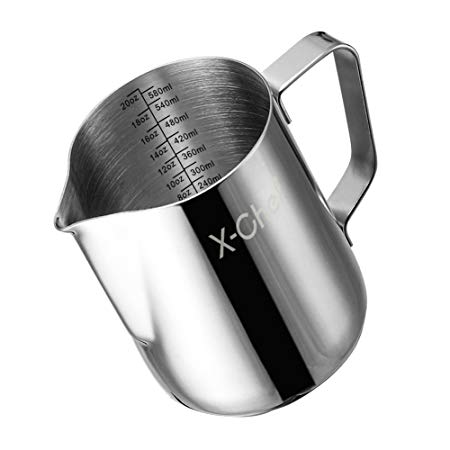 Milk Frothing Pitcher, X-Chef Stainless Steel Creamer Frothing Pitcher 20 oz (600 ml)