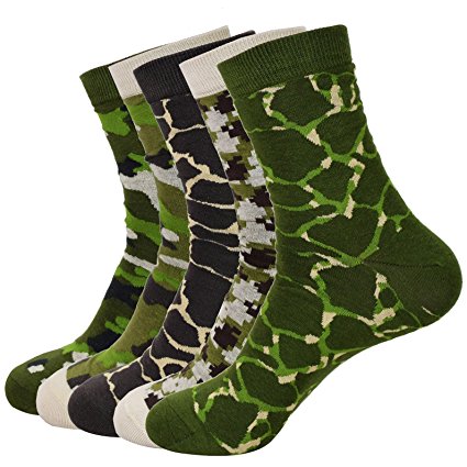 Fitu Men's Camouflage Cotton Crew Socks 5 Pairs Pack Gift Box Large Camouflage