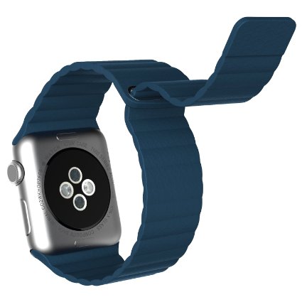 Apple Watch Band JETech 42mm Genuine Leather Loop with Magnet Lock Strap Replacement Band for Apple Watch 42mm All Models No Buckle Needed Leather Loop - Dark Blue