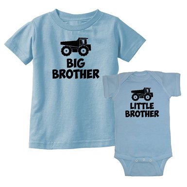 We Match! Big Brother & LIttle Brother Dump Trucks Matching Kids T-Shirt & Bodysuit Set