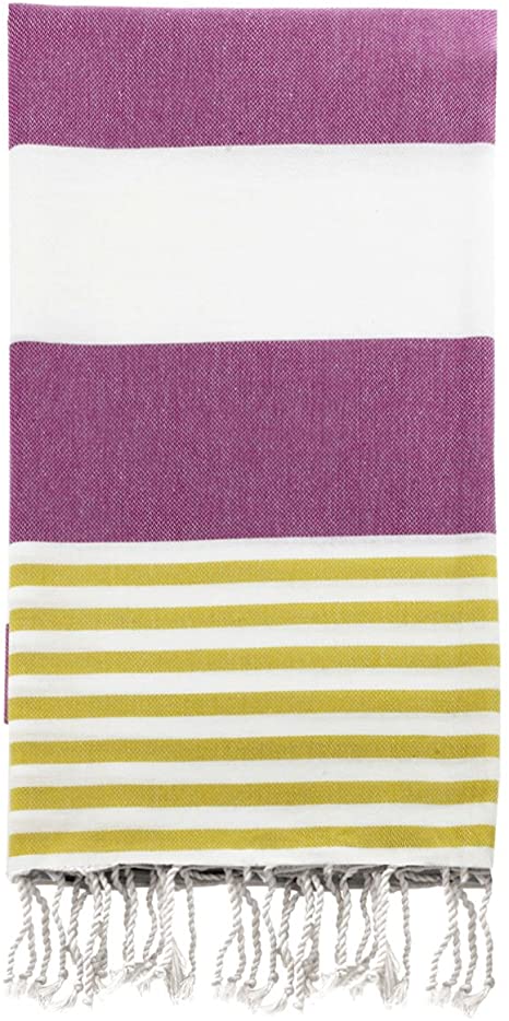 Swan Comfort 100% Cotton Pestemal Turkish Bath Towel, 39" x 70" - Purple - Yellow