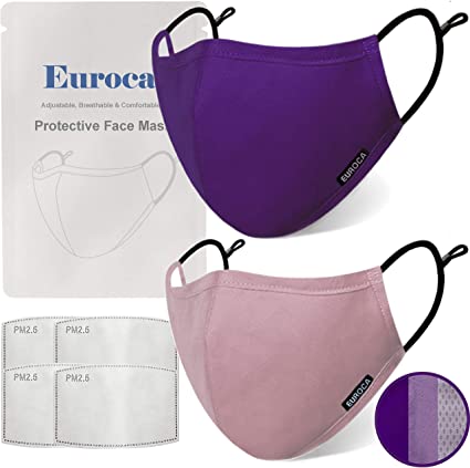 Euroca Face Masks Reusable with Filter Washable Breathable with Nose Wire Adjustable Ear Loop For Adults