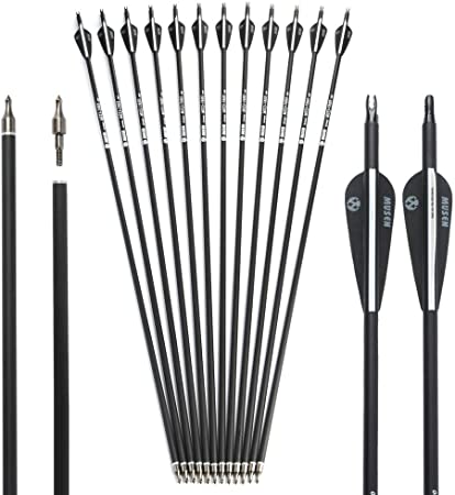 Musen 30 Inch Carbon Archery Arrows, Spine 500 with Removable Tips, Hunting and Target Practice Arrows for Compound Bow and Recurve Bow, 12 Pcs