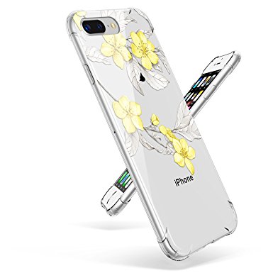 iPhone 7 Plus Case, iPhone 8 Plus Case, GVIEWIN Soft TPU Gel Skin Ultra Slim Shockproof Clear Floral Flexible Back Cover for Apple iPhone 7 Plus & iPhone 8 Plus (Yellow Flower)