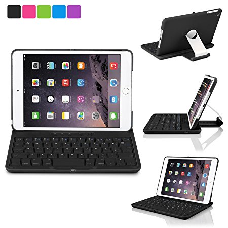 iPad Mini Keyboard Case, iNNEXT Bluetooth Wireless Keyboard Tablet Stand Ultra Slim Light Weight Cover Case with 360 Degree Rotating Viewing Stand for Apple iPad Mini 1 2 3 (Black)