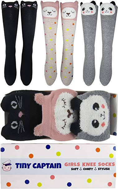 Girls Knee High Socks Long Animal Sock Gift For 4-8 Year Old Girl Cotton Cat Fox Bear From Tiny Captain