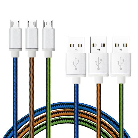 Aupek Micro USB Charger Cable[3-Pack] 6ft/2m Samsung, HTC, NOKIA, Motorola, LG, Motorola and other Android Windows Phones Data Cable With Premium Nylon Braided Cords (Green Orange Blue)