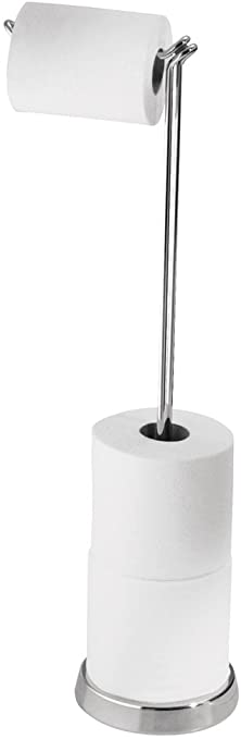 iDesign 68740 Classico Free Standing Toilet Roll Holder, Compact Bathroom Paper Holder Made of Metal, Silver